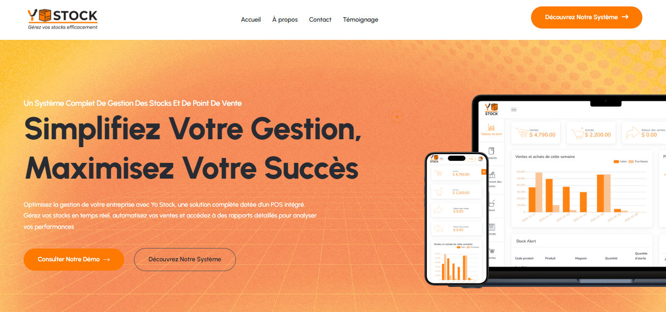 Tableau de bord Yo Stock